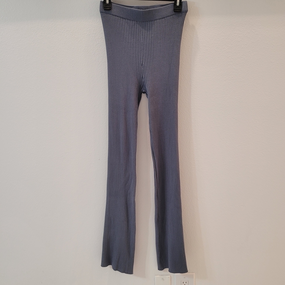 Zara Ribbed Knit Flare Pants - Blue Gray Size M - Picture 2 of 9